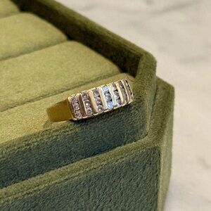 GOLD & DIAMOND Two-Row Cluster Band Ring, 10K Circa 1980s–90s